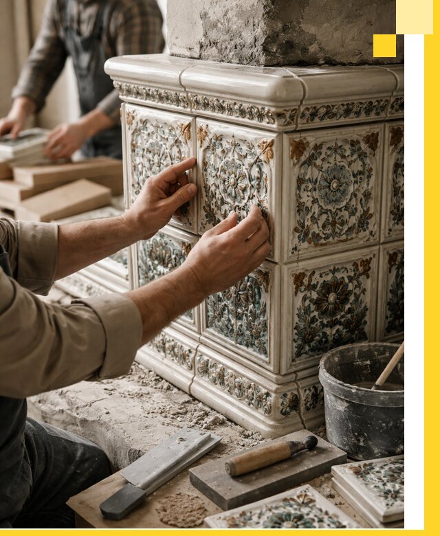 Изразцовые камины под ключ в Красном Сулине: проект и монтаж