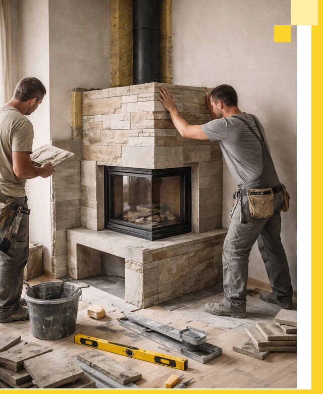 Угловые камины под ключ проект, монтаж и отделка в Красном Сулине