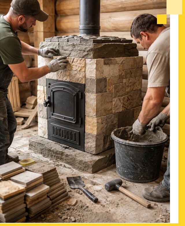 Облицовка банной печи под ключ в Красном Сулине: камень и плитка