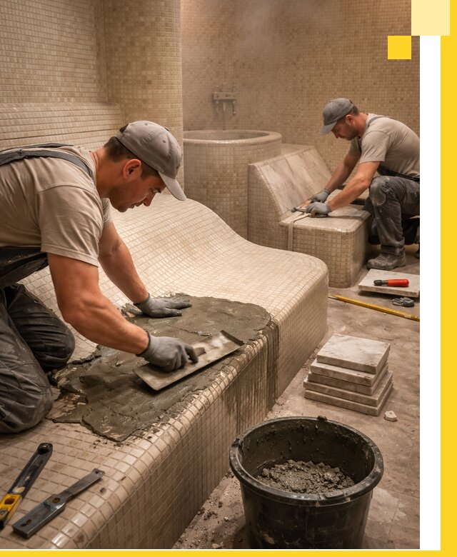 Лежаки для хамама под ключ в Красном Сулине, проект и монтаж