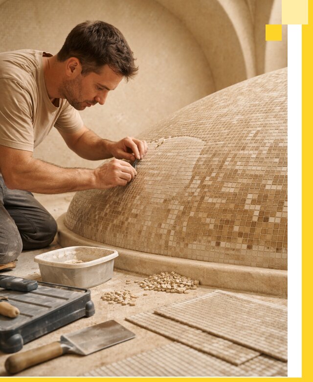 Профессиональная укладка мозаики для хамама под ключ в Красном Сулине